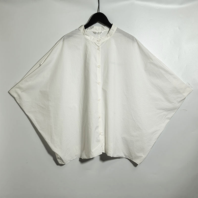 Shengdi Cut-Label Women's Batwing Sleeve Stand Collar Oversized Cotton Shirt 0402 Shengdi Cut-Label Women's Batwing Sleeve Stand Collar Oversized Cotton Shirt 0402