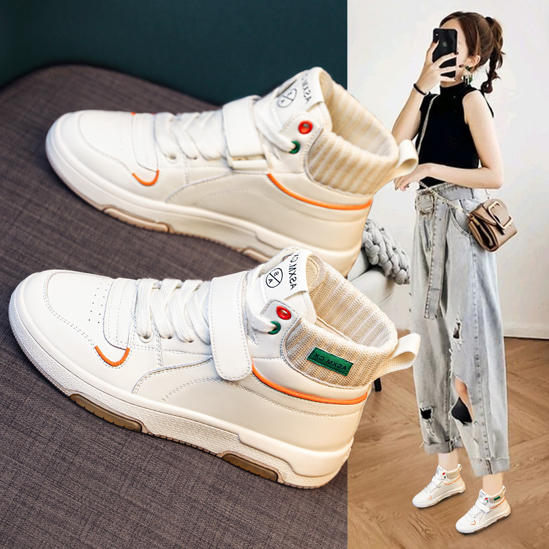 Genuine Leather Thick-Soled White Sneakers for Women, 2026 Autumn New Lightweight Versatile Popular Casual Sports High-Top Flat Sneakers