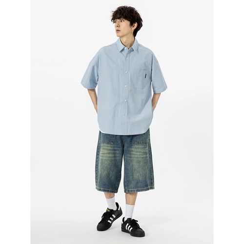 Японская летняя однотонная рубашка для отдыха