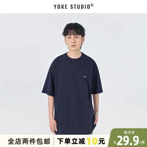 Однотонная японская базовая футболка для отдыха, круглый воротник