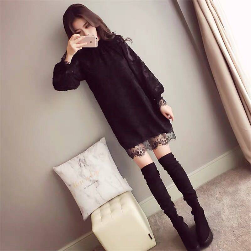 Fashion House Fashion House Fashion House 2022 Spring New Medium Long Version Loose Long Sleeves Lace Foreign Dress Women Hook Flowers Underskirt