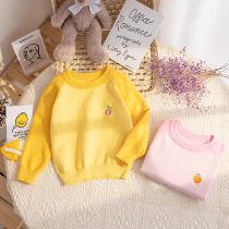 2021 Autumn Winter Dress New Boy Boy Girl Thickening Sweater Knit Cardiovert Baby Hit Bottom Fruit Inner Hitch