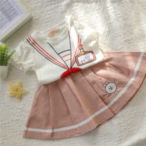 80-90 yards clearance girl suit summer 2021 New Kindergarten dress college style short sleeve T-shirt skirt