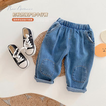 Boy girl girl 2022 spring dress new Korean version of the Korean version of the child stickup foreign air jeans casual pants Harun long pants