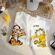 Boys short sleeve T-shirt 2021 summer new childrens coat cotton thin baby baby children tide card cartoon half sleeve