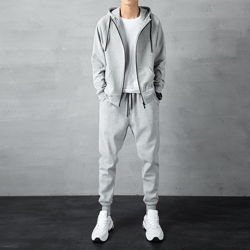 Sports Suit for Men, Spring and Autumn Hooded Cardigan, Pure Cotton Sweatshirt, Trendy Men's Clothing, Paired with a Handsome Running Suit
