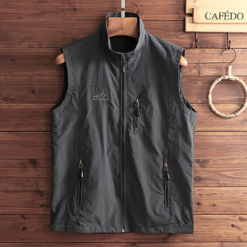 Work Vest for Men, Spring and Summer Outdoor Thin Zippered Pocket Vest, Large Size Loose Casual Fishing Vest