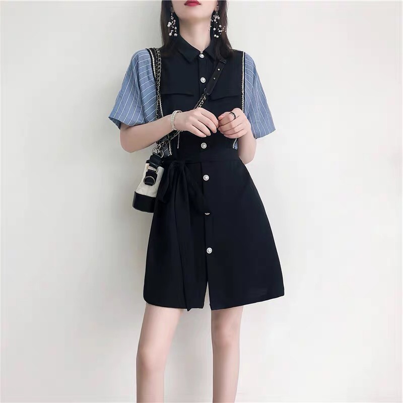 sandro bassa Hepburn style waist stitching dress women's 2021 summer new slim fashion skirt