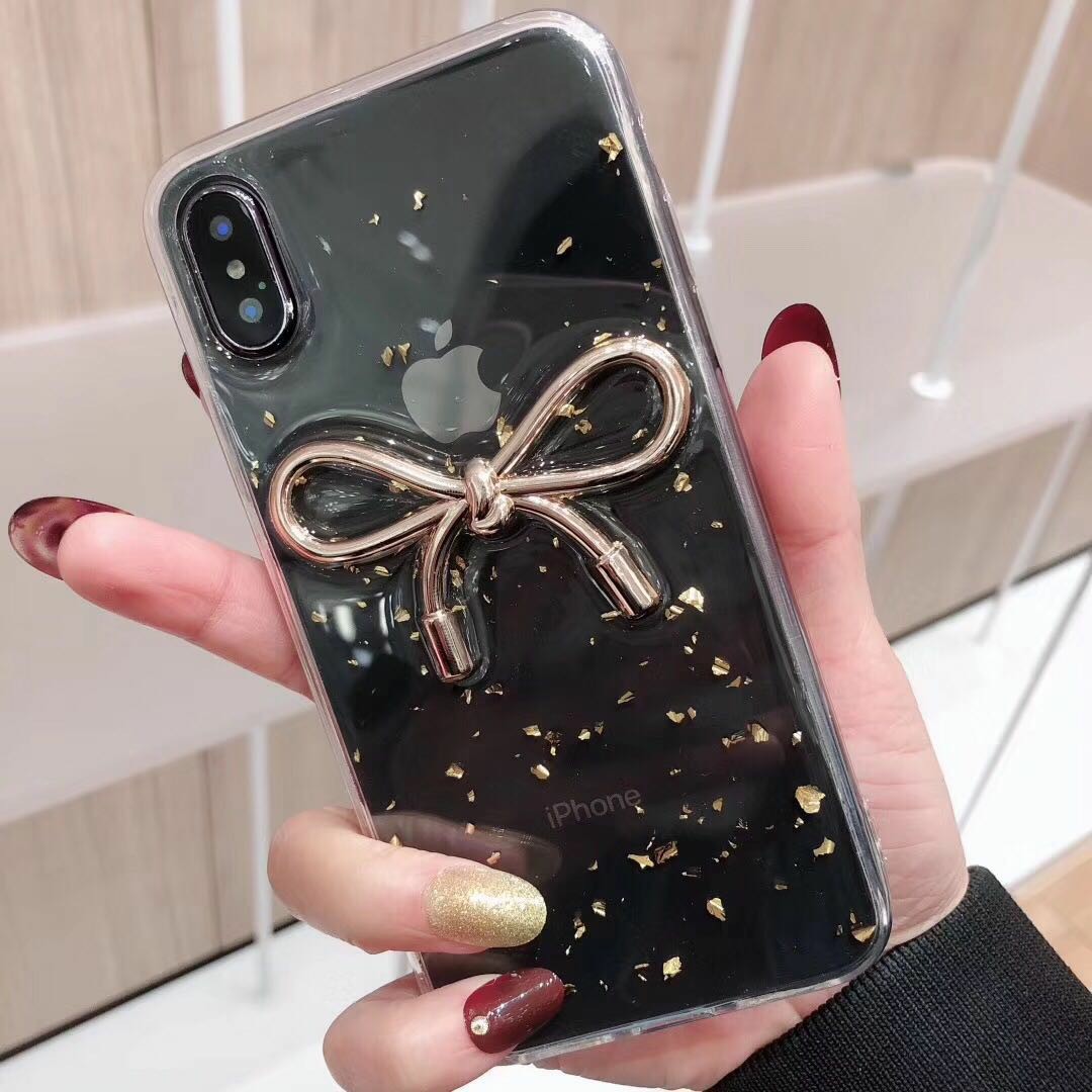 Net red small fragrant wind with the same style butterfly knots gold leaf drop glue groove mobile phone soft-shell material alloy DIY ornament accessories