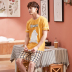 Bộ đồ ngủ Mens Summer bông Shorts Thin Teen Home Mang Cartoon mùa xuân và mùa thu mùa đông Hai mảnh Set. 