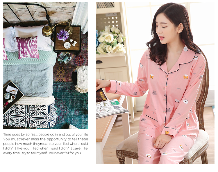 Bộ đồ ngủ của phụ nữ mùa hè dài tay cotton mùa xuân và mùa thu Phiên bản Hàn Quốc của phim hoạt hình có thể mặc bên ngoài quần áo phù hợp với phần mỏng thường có kích thước lớn đồ ngủ mùa đông