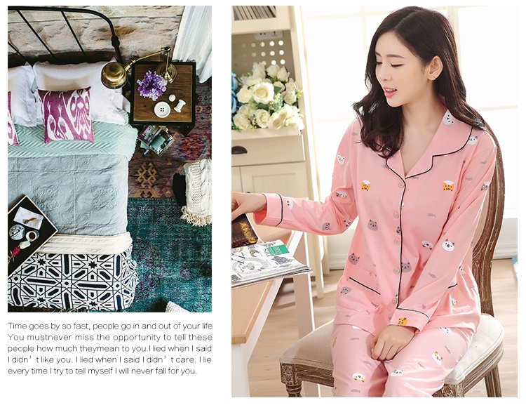 Bộ đồ ngủ của phụ nữ mùa hè dài tay cotton mùa xuân và mùa thu Phiên bản Hàn Quốc của phim hoạt hình có thể mặc bên ngoài quần áo phù hợp với phần mỏng thường có kích thước lớn đầm ngủ dễ thương