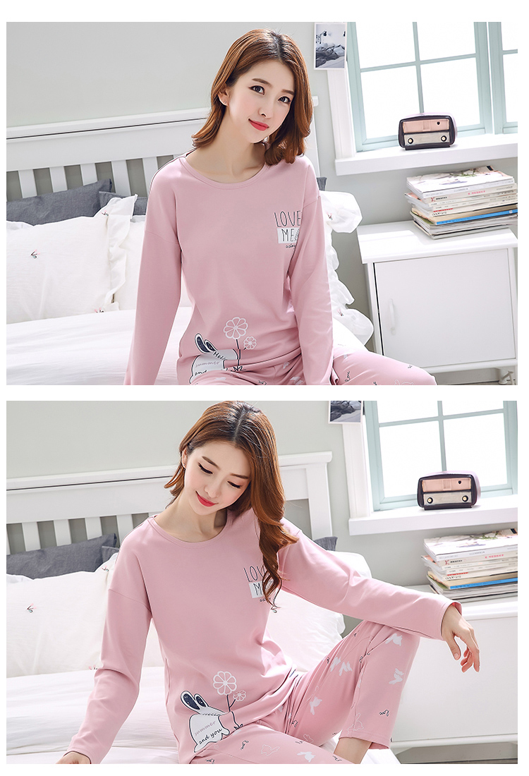 Đồ ngủ của phụ nữ mùa thu và mùa đông quần dài tay cotton mùa xuân và mùa thu thanh niên cotton phục vụ nhà phù hợp với phần mỏng kích thước lớn giản dị áo ngủ