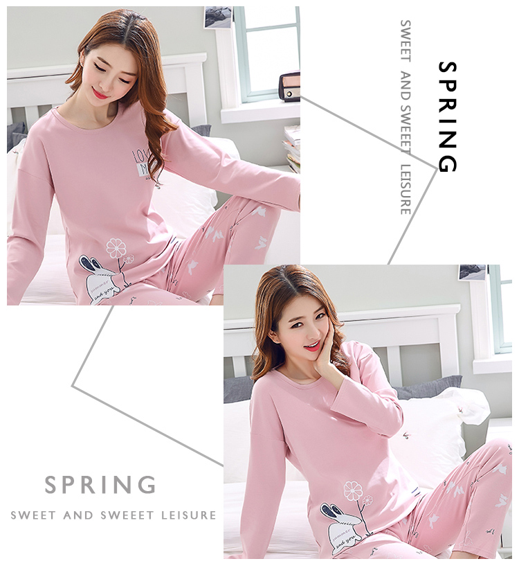 Đồ ngủ của phụ nữ mùa thu và mùa đông quần dài tay cotton mùa xuân và mùa thu thanh niên cotton phục vụ nhà phù hợp với phần mỏng kích thước lớn giản dị áo ngủ