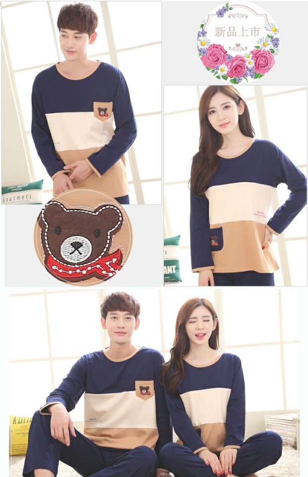 Mùa xuân và mùa thu Hàn Quốc của bộ đồ ngủ đôi cotton dễ thương cho nữ mùa thu mặc áo dài tay nam phục vụ gia đình phù hợp với mùa thu đông bộ đồ thể thao nữ