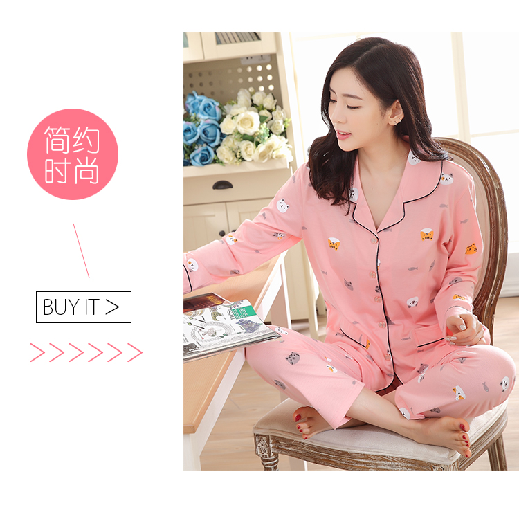 Bộ đồ ngủ của phụ nữ mùa hè dài tay cotton mùa xuân và mùa thu Phiên bản Hàn Quốc của phim hoạt hình có thể mặc bên ngoài quần áo phù hợp với phần mỏng thường có kích thước lớn đồ ngủ mùa đông