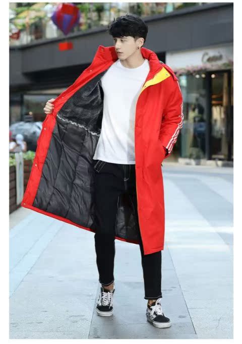 Mùa đông dày bóng đá thể thao quần áo cotton quần áo nam và nữ trên đầu gối dài mùa đông đào tạo áo khoác trẻ em nghệ thuật thử áo bông mua áo khoác mũ lông nữ