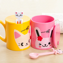 Cute cartoon with lid with spoon coffee cup mixing cup 300ml water Cup couple Cup