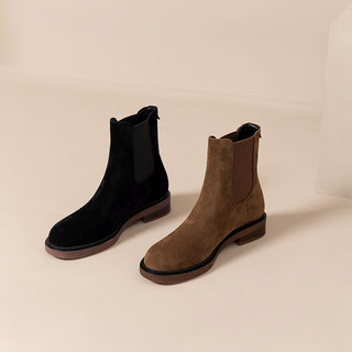 Retro Frosted Velvet Chelsea Short Boots for Women 2025 Autumn and Winter Genuine Leather Round Toe Low Thick Heel British Style Fashion Boots