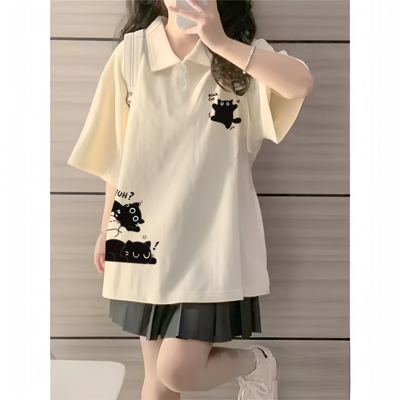 American Style Big Kids Pure Cotton Polo Shirt Short-Sleeved T-Shirt for Girls Summer Wear 2026 Junior High and High School Students Loose Fit Top