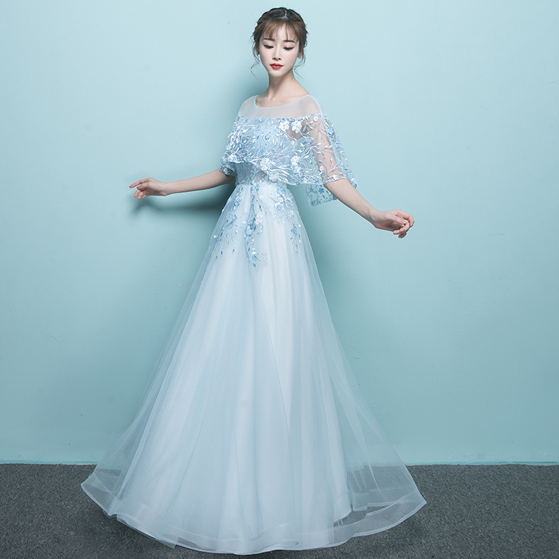 Banquet Hepburn-Style Evening Dress for Women 2026 New Elegant Student Performance Dress Long Skirt Host Blue Dress