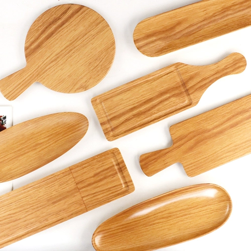 Bantamine Wood Grain Barbecue Pizza Plate Creative Sushi Flat Western Western Dining Bison Disk Handl