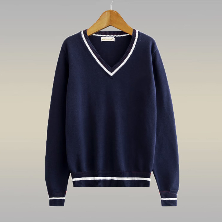 Pure Cotton Pullover Knitwear Class Uniform V-Neck Sweater for Male and Female Students Long-Sleeved Inner Knitwear Base Shirt for Teenagers
