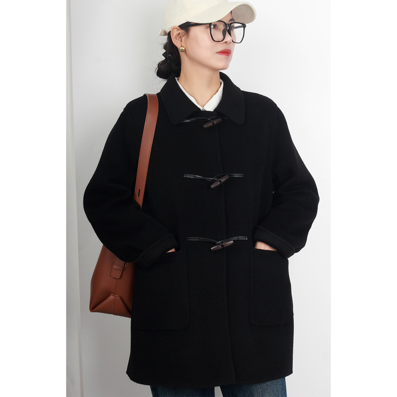 Slimming Toggle Button Plus Size Women's Double-Sided Wool Coat for Plus-Size Women 100kg Short Woolen Coat