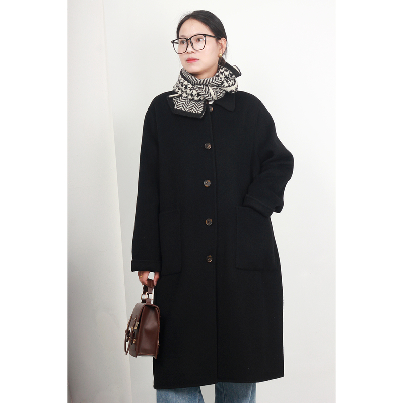 Off-Season Plus-Size Women's Mid-Length Double-Sided Cashmere Coat for Late Autumn and Winter 100kg Fat Women's Woolen Coat