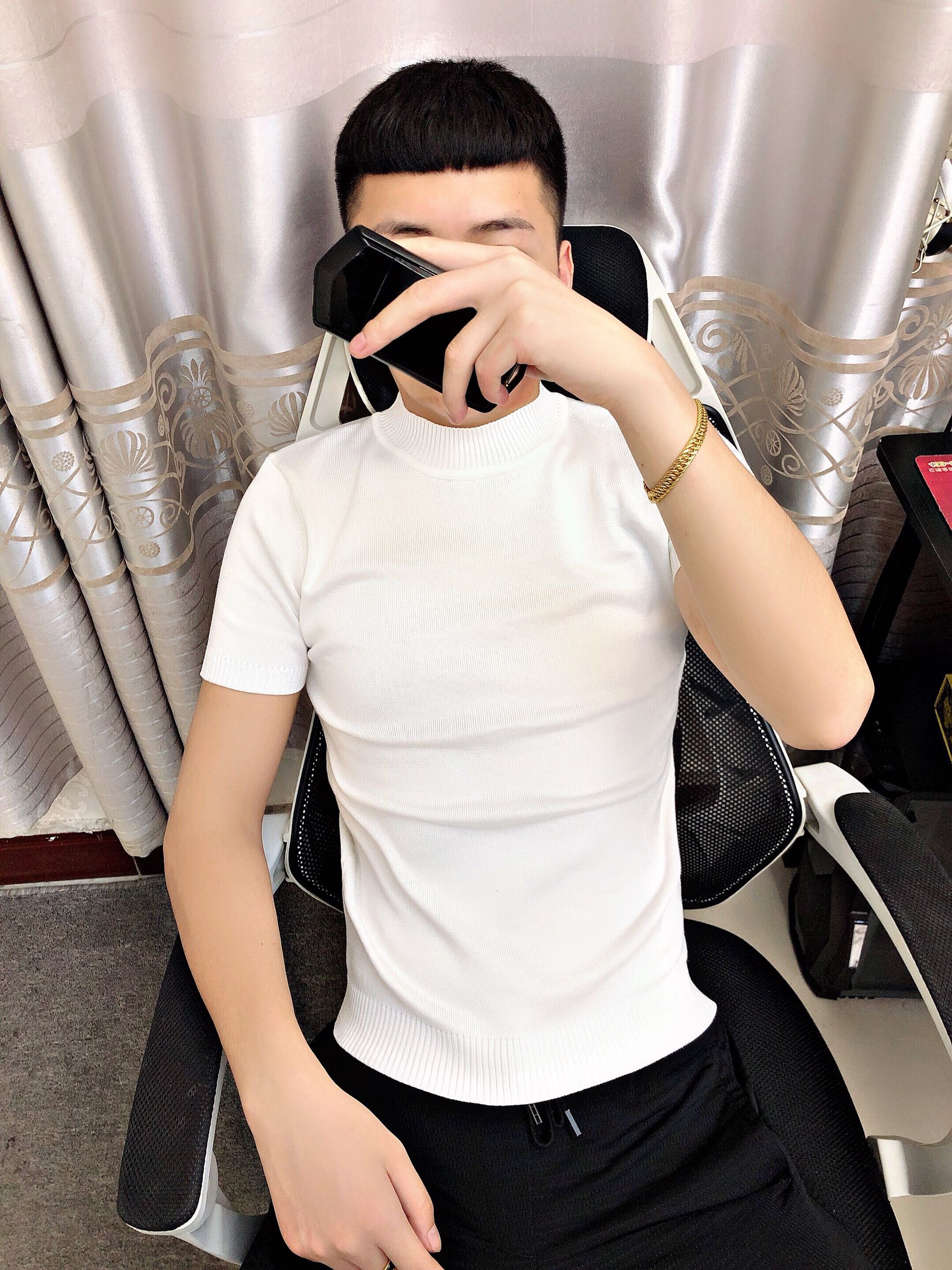 Royal Baron 2018 Hội tâm linh Guy Xuân Thu Đông Nam giới Áo len cổ lọ màu đơn sắc ngắn tay siêu mỏng áo khoác nam hàng hiệu