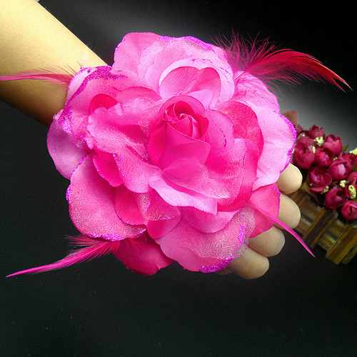 Large Five Petal Dance Rose Square Dance Feather Hand Flower Stage Performance Prop Head Floral Leather Fascia 15cm