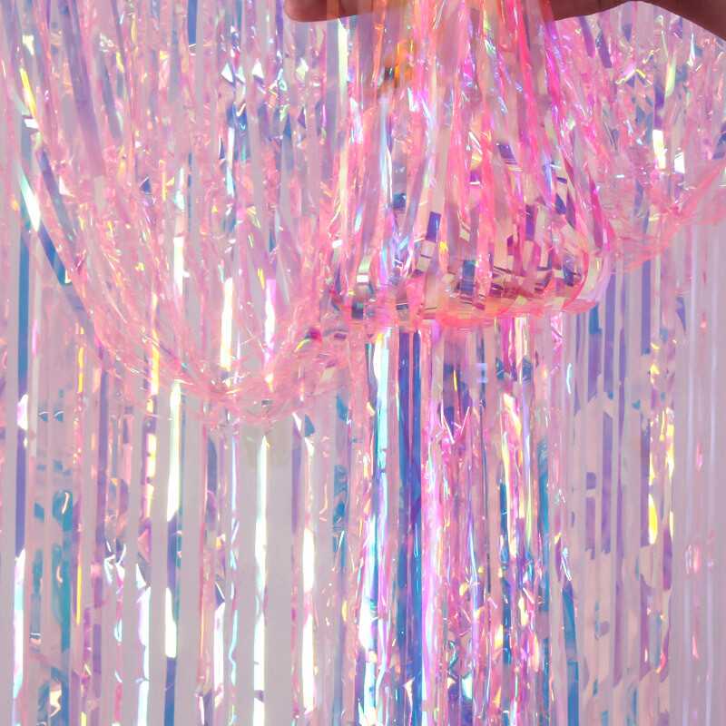 Trendy Outdoor Canopy with Tassels, Dreamy Corridor, Golden Iridescent Rain Curtain, Birthday Backdrop Decoration Ribbon