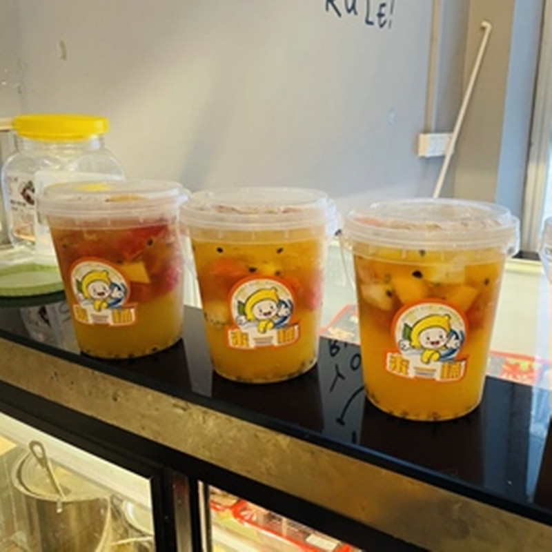 1000ml injection plastic with lid large diameter bucket cup net red portable fruit tea plastic bucket milk tea cup