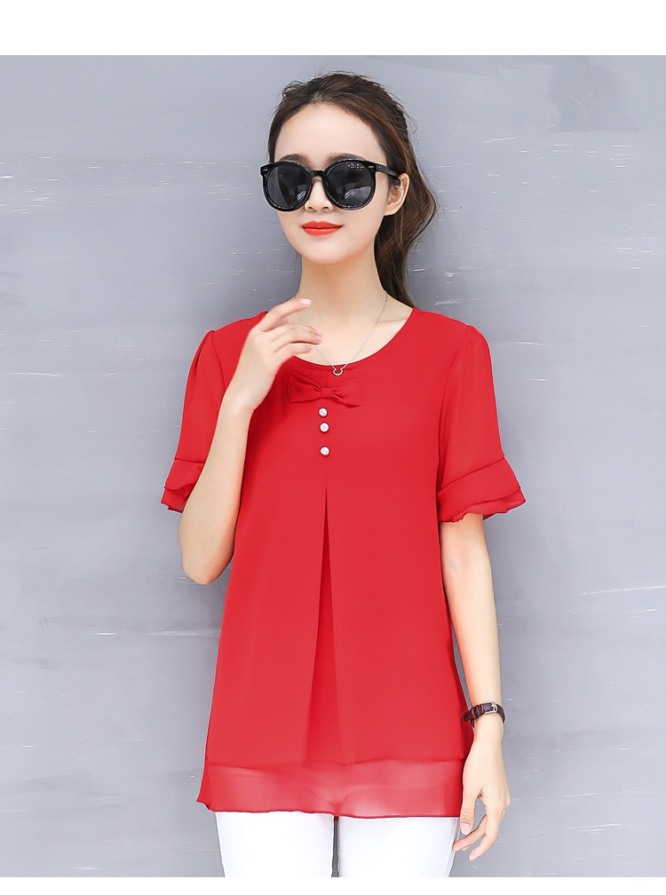 Áo sơ mi nữ mùa hè tay ngắn T áo voan size lớn che bụng ngắn tay áo nữ trung niên 30 - 40 tuổi Áo nữ mùa hè 25 đồ ngủ trung niên