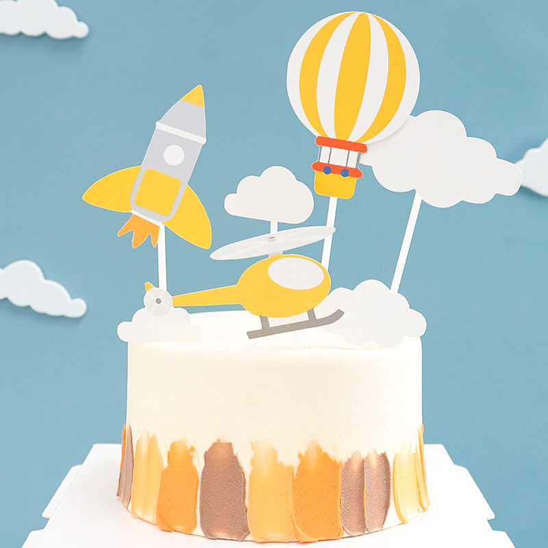 Cake Inserts Flags Inserted Card Party Supplies Dessert Terrace Arrangement Decoration Inserts Flag Hot Air Balloon Aircraft Rocket-Taobao