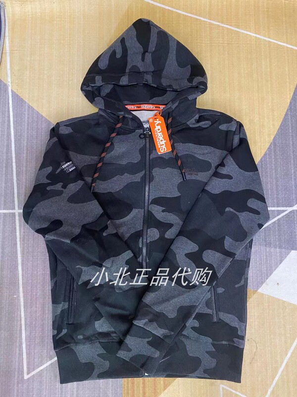 Superdry Extremely Dry Autumn and Winter Outwear Loose Velvet Casual Hooded Sweatshirt Men's Zipper Camouflage Long Sleeves