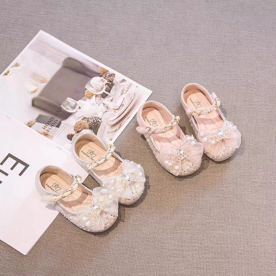 真皮女童公主鞋2025春秋新款软底儿童小皮鞋闪亮水晶鞋配礼服单鞋