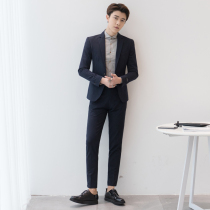 Suit British style Korean slim stripe business casual dress handsome young personality small suit mens suit