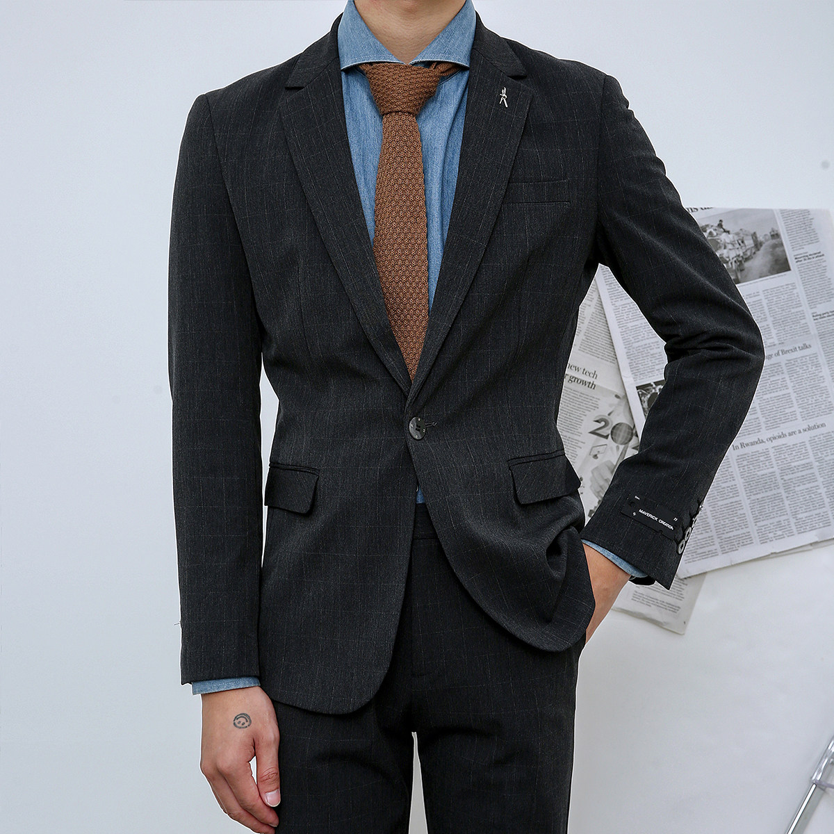 Plaid suit jacket men's autumn Korean version of the new slim small suit jacket casual trend British style single suit