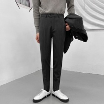 Korean striped trousers mens British slim pants business casual pants dress small feet pants trend youth suit pants