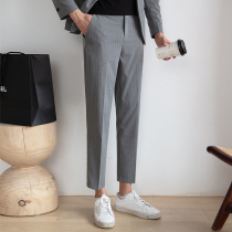 Casual trousers men Korean slim trend business small feet ankle-length pants spring and summer Joker thin striped suit pants men