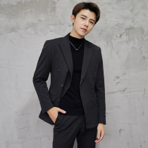 Suit slim Korean version of British style casual double-breasted suit mens business formal jacket small suit single coat tide
