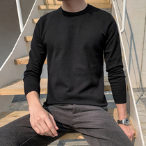 Round neck sweater men Spring and Autumn Korean slim fashion trend sweater personality solid color pullover coat base shirt men