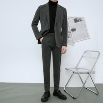 Plaid suit suit mens two pieces groom wedding gown casual handsome dress Korean version of a small suit