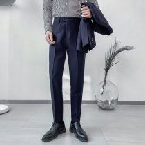 Spring and summer new casual trousers mens slim body solid color British pants mens business dress youth small foot pants suit pants