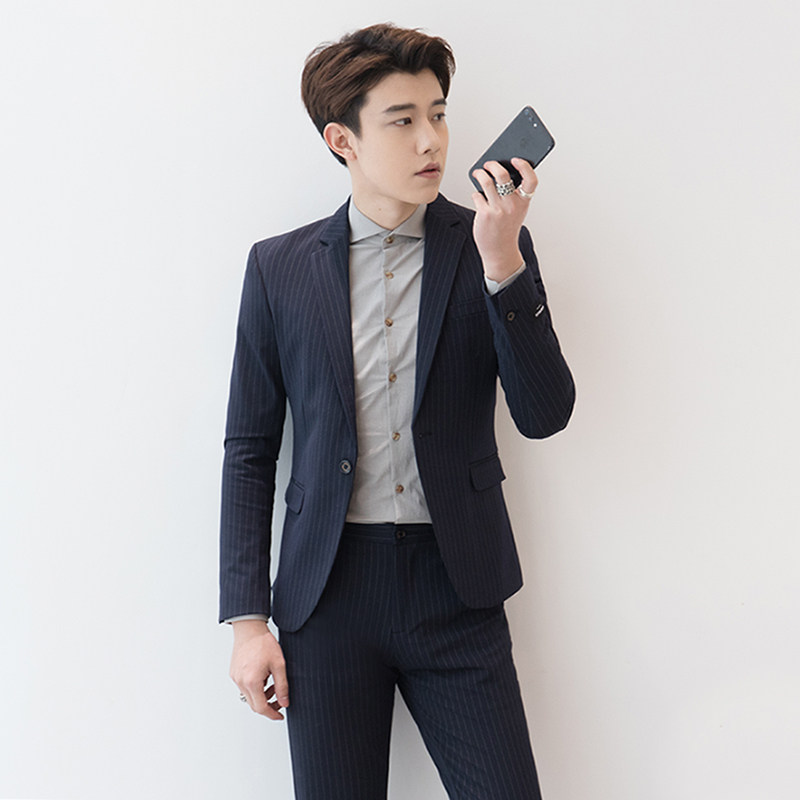 Dongdaemun Suit Suit Men's Youth Korean Style Slim Striped Suit Men's Casual Formal British Style Two-piece Suit