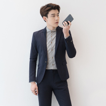 Dongdaemun suit suit suit mens youth Korean version of slim striped suit mens casual dress British style two-piece set