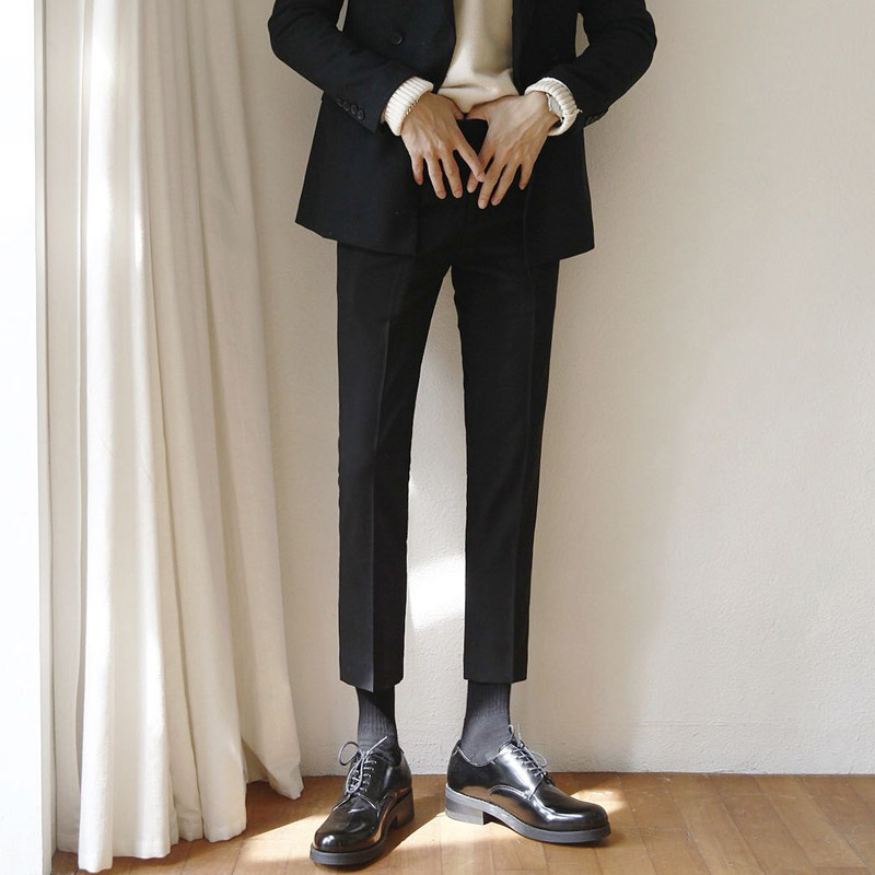 Business Casual Black Trousers Men's Slim Korean Style Slim Trendy Long Pants Professional Versatile Non-ironing Suit Pants