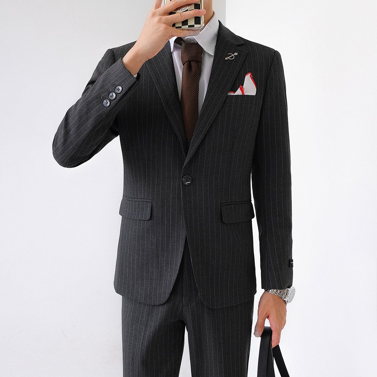 Striped suit men's uptight lepsy trend casual business dress blouses Inron handsome suit Single Western suit