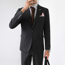 Striped Western-style suit for mens uppie handsome trend casual business dress blouses Inron handsome suit Single Western suit